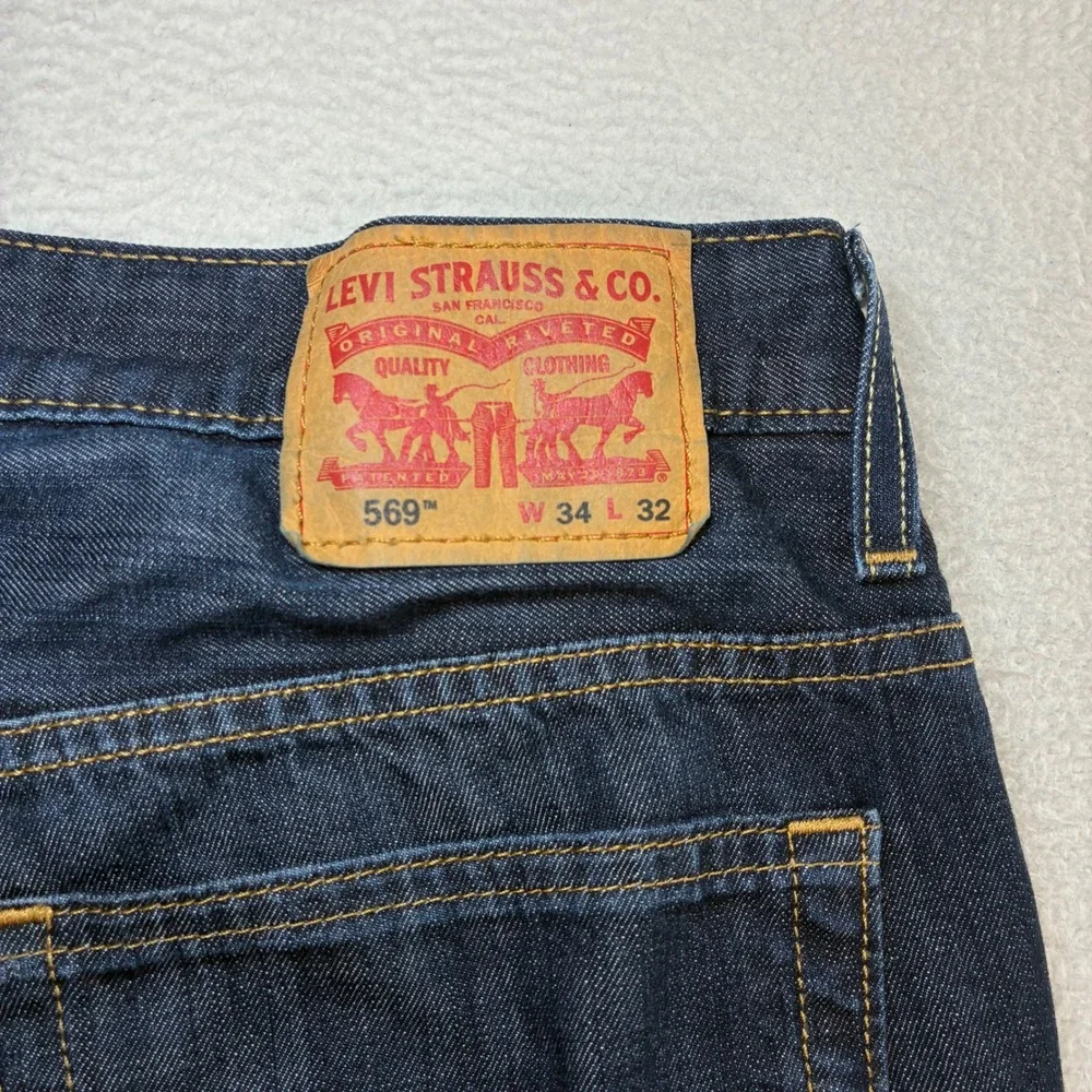 Levis 569 Loose Straight Jeans Men 34x30 Blue Faded Skater Baggy Whiskered